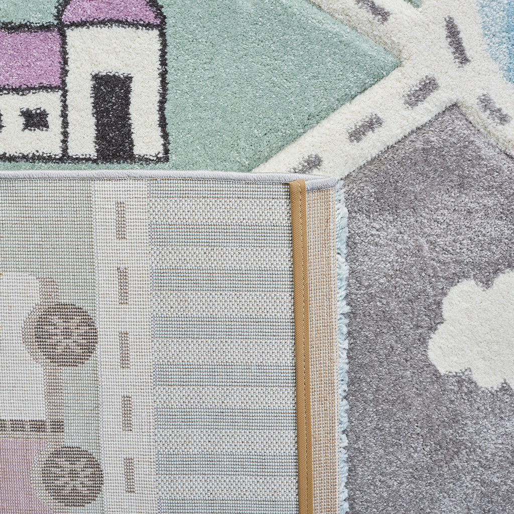 SAFAVIEH Carousel Kids Collection Accent Rug - 2' x 3', Grey & Light Blue, Non-Shedding & Easy Care, Ideal for High Traffic Areas for Boys & Girls in Playroom, Nursery, Bedroom (CRK193F)