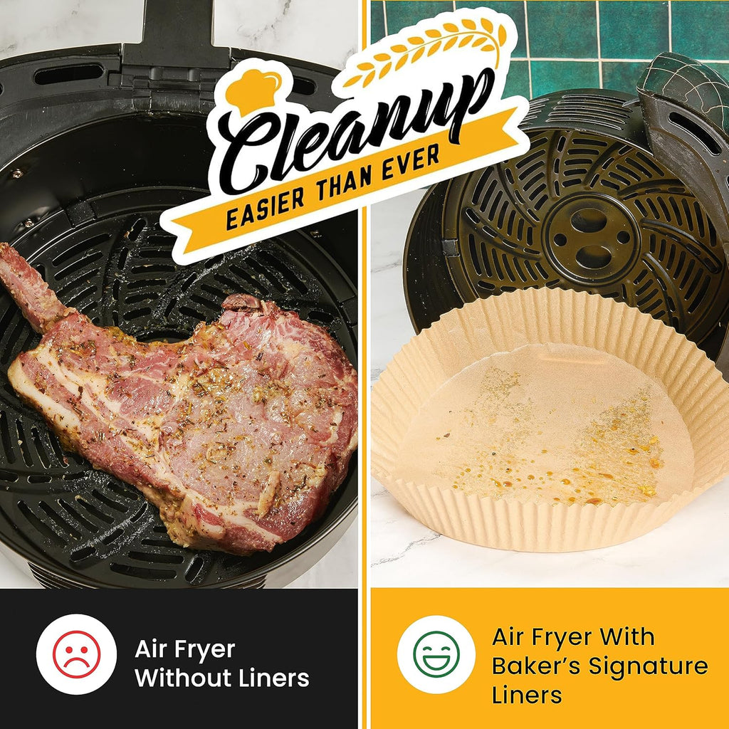 Baker's Signature Air Fryer Liners - 125 Pcs Round Non-Stick Disposable Paper | 8 Inch for 5-8 Qt Baskets
