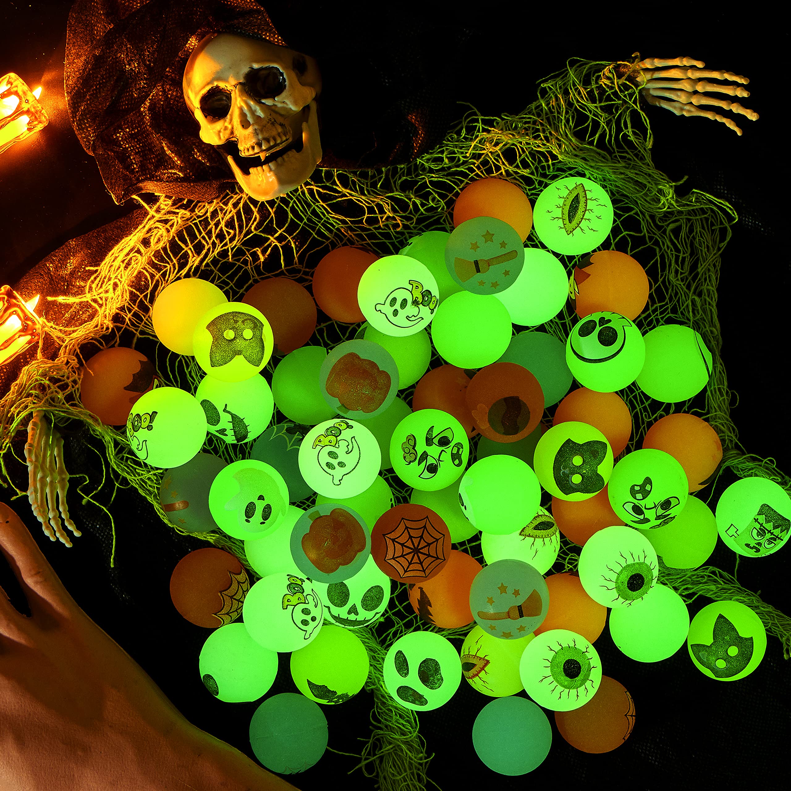 JOYIN 72 PCS Halloween Bouncy Balls, 20 Designs Glow in The Dark Bouncy Party Favors Supplies for Kids, Halloween Bouncy Balls Party Supplies, Trick or Treating Goodie, School Class Game Rewards