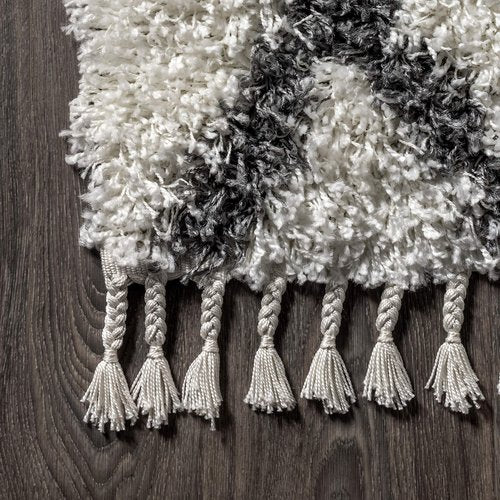 JONATHAN Y Mercer Shag Plush Tassel Cream/Gray Indoor Area Rug, 3x5, Moroccan Geometric Trellis, Transitional, Easy-Cleaning for Living Room, Bedroom, Kitchen, Non-Shedding (MCR104B-3)