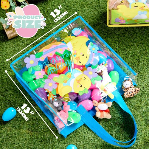 JOYIN 6 Pcs Easter Party Favor Supplies Gift Bags For Kids, 13" x 13" x 4" Big Size Non Woven Goodie Reusable Easter Rabbit Bunny Party Treat Bags with Handles for Egg Hunt