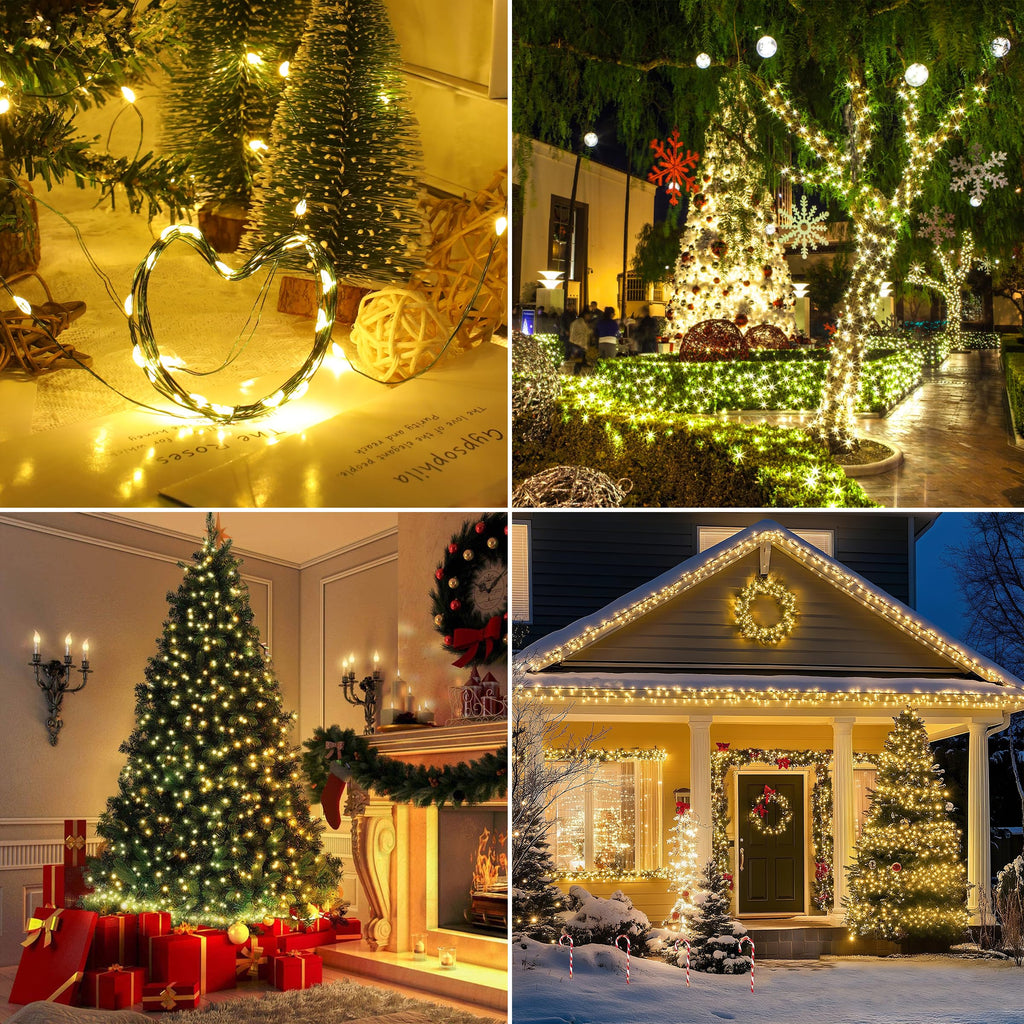 100LED Micro LED Lights 8 Modes with Twinkle String Light for Indoor Outdoor Christmas Tree Wreath Party Decoration Warm White 2Pack