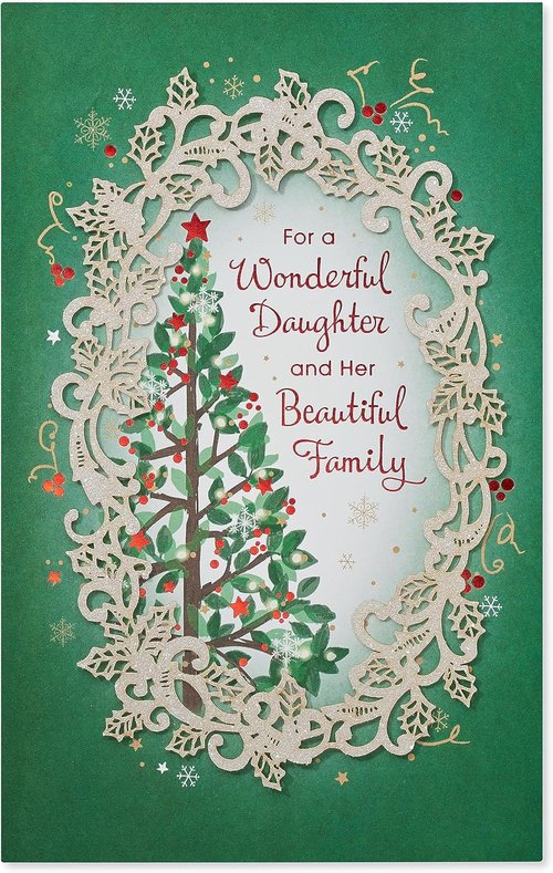 American Greetings Christmas Card - Sentimental Holiday Wishes for Daughter & Family | Artistic Die-Cut Design