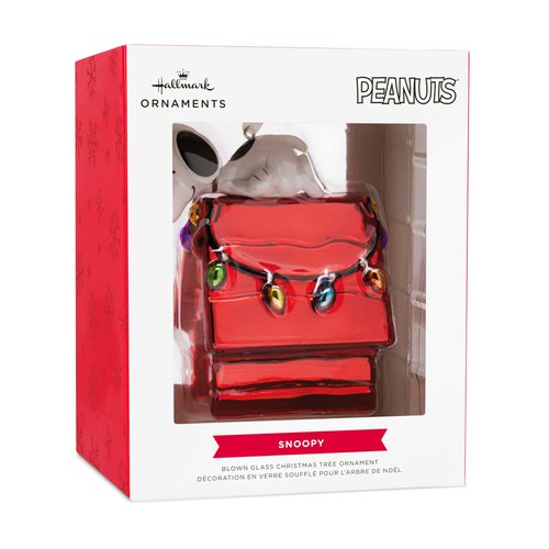 Hallmark Peanuts Snoopy on Holiday Doghouse Christmas Ornament, Blown Glass
