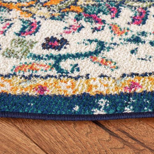 SAFAVIEH Madison Collection Area Rug - 3' Round, Ivory & Orange, Boho Chic Medallion Distressed Design, Non-Shedding & Easy Care, Ideal for High Traffic Areas in Living Room, Bedroom (MAD447A)