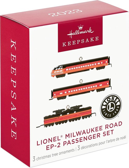 Hallmark Keepsake Miniature Christmas Ornaments - 2023 Lionel Milwaukee Road EP-2 Passenger Set of 3