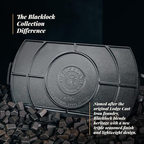 Lodge Blacklock Cast Iron Double Burner Griddle - Triple Seasoned for Indoor & Outdoor Cooking | 10" x 20" Size