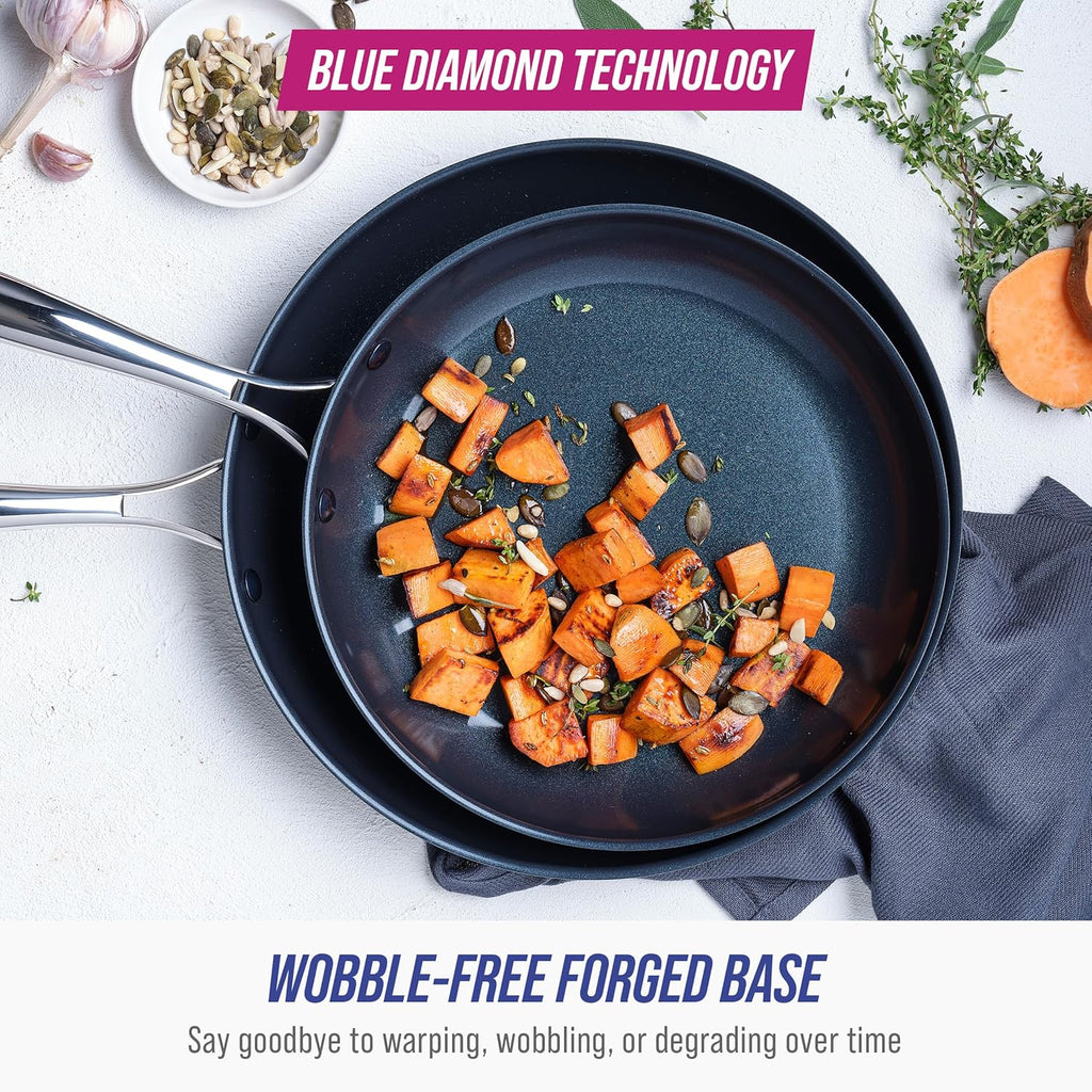 Blue Diamond Cookware Nonstick Frying Pan Skillet Set - 10" & 12" | PFAS-Free, Dishwasher & Oven Safe, Grey