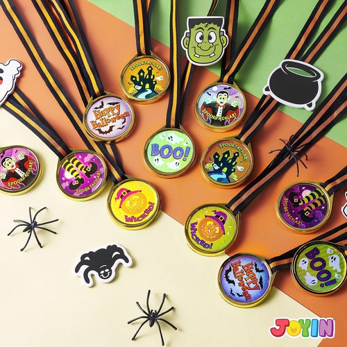 JOYIN 24 PCS Halloween Medals Trophies with Ribbons for Kids Children Party Award Celebration and Spooky Contest Rewards, Halloween Party Favors Supplies for Carnival Game Prizes