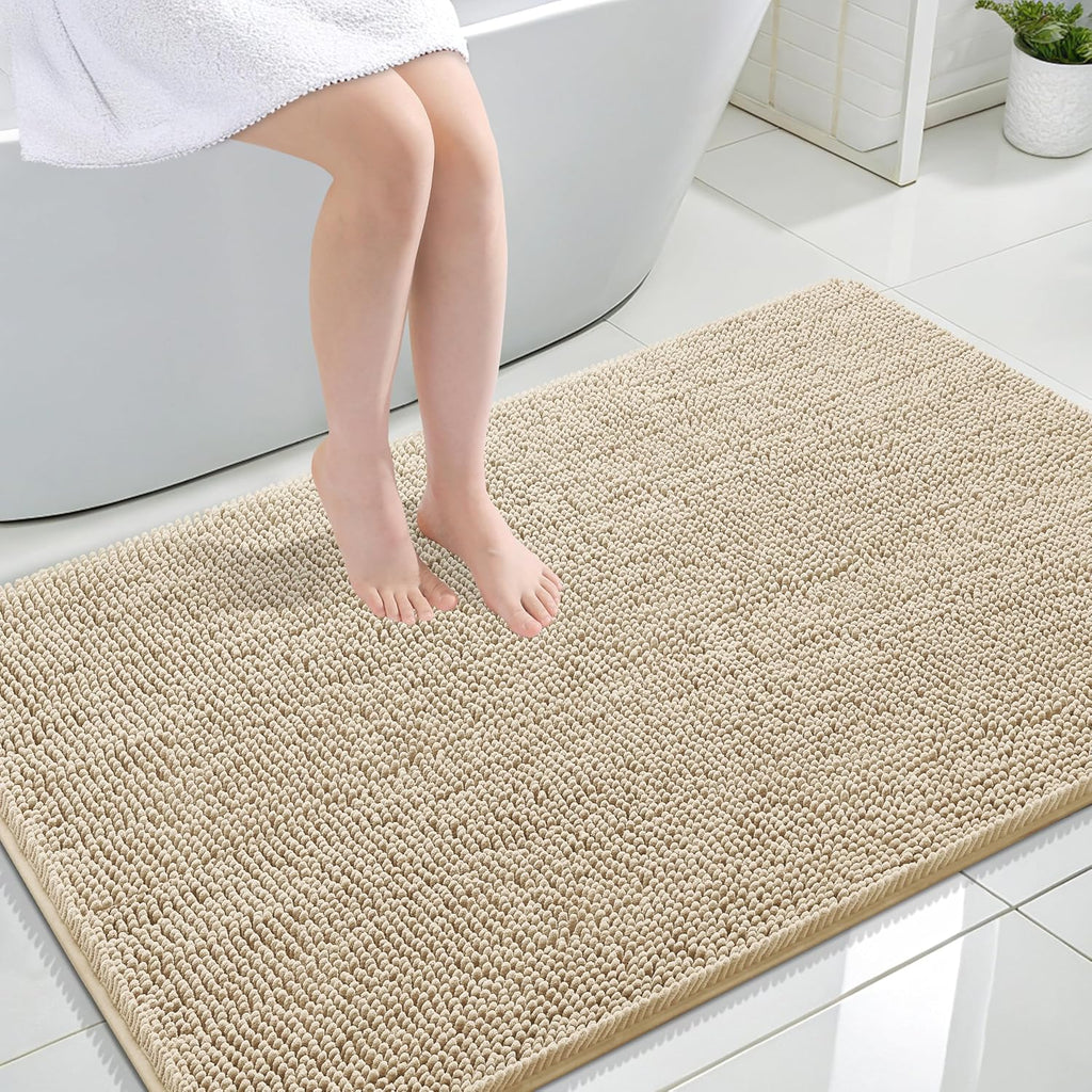 OLANLY Large Bath Rugs - Extra Soft Chenille with Quick-Dry Rubber Backing | 44x32 Inches, Beige