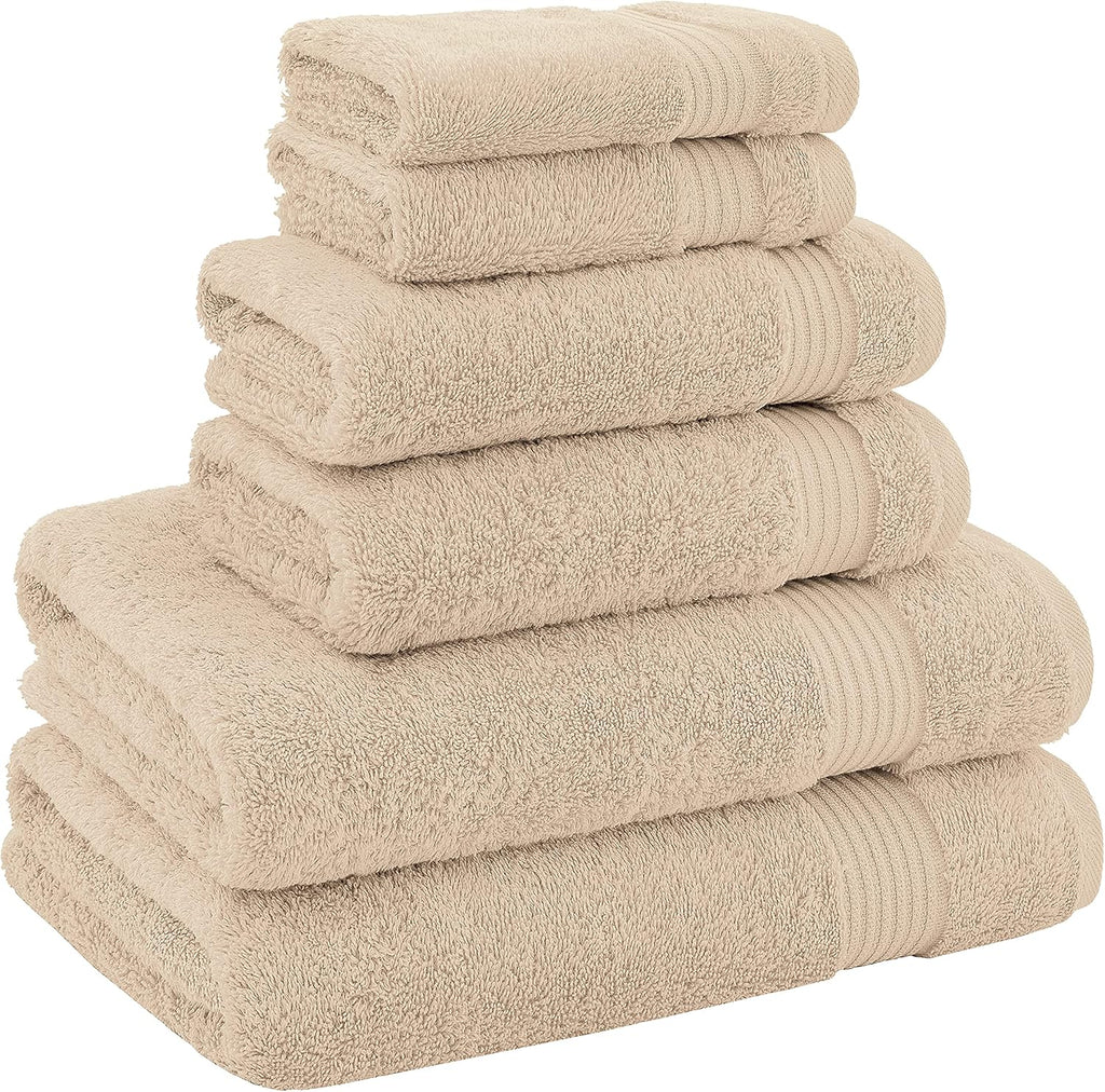 American Veteran Luxury Towel Set - 100% Cotton Turkish Towels | 6 Pieces in Beige (2 Bath, 2 Hand, 2 Washcloths)
