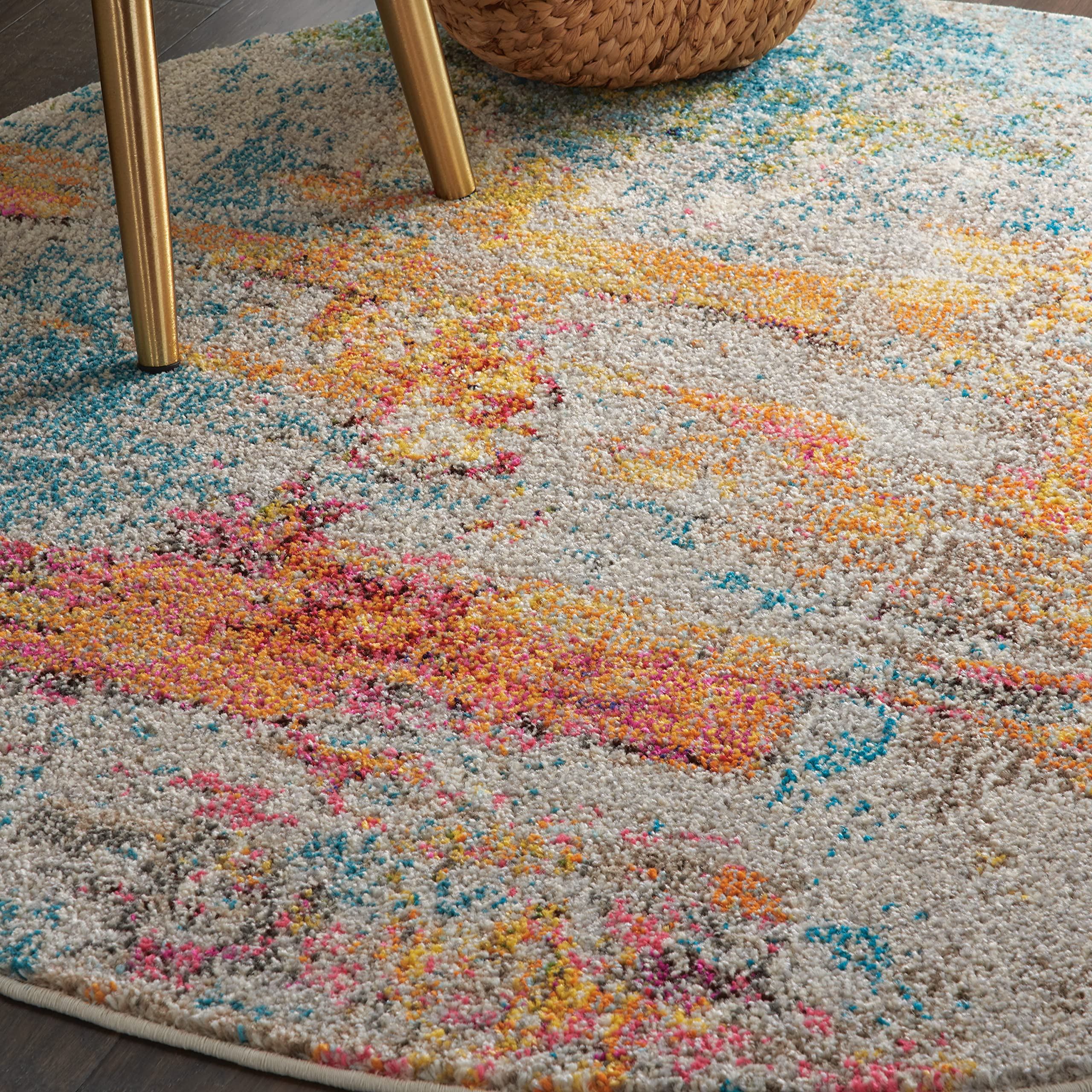 Nourison Home Celestial Sealife 5'3" x Round Area Rug - Easy Clean, Non Shedding, Bed Room, Living Room, Dining Room, Kitchen (5' x Round)