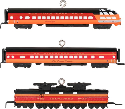 Hallmark Keepsake Miniature Christmas Ornaments - 2023 Lionel Milwaukee Road EP-2 Passenger Set of 3