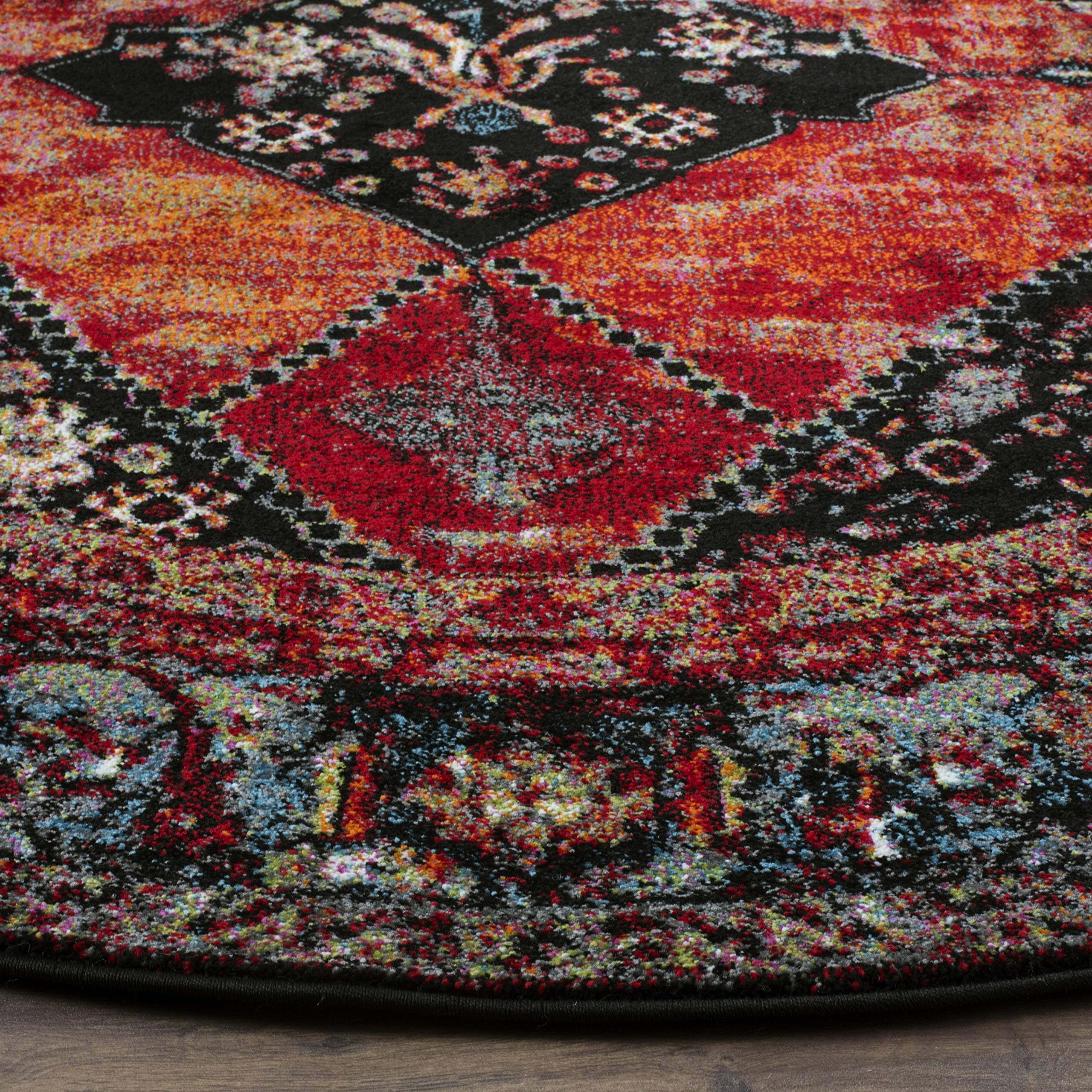 SAFAVIEH Vintage Hamadan Collection 3' Round Orange / Multi VTH217B Oriental Traditional Persian Non-Shedding Dining Room Entryway Foyer Living Room Bedroom Area Rug