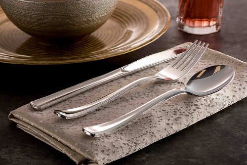150 Silver Plastic Silverware Set - Disposable Flatware Cutlery - 50 Forks, 50 Spoons, 50 Knives - Heavy Duty Party Bulk