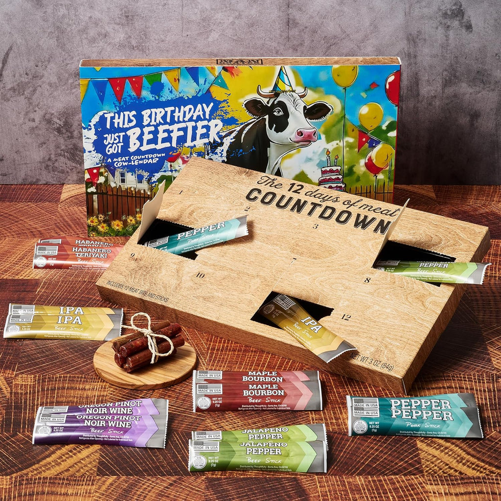 Man Crates Birthday Jerky Advent Calendar - 12 Gourmet Beef & Pork Sticks | Unique Gift Box for Him