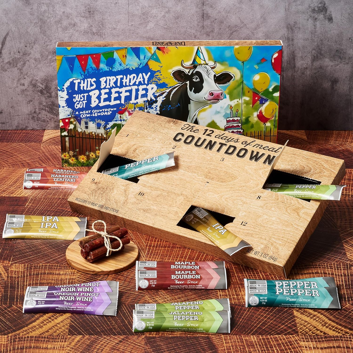 Man Crates Birthday Jerky Advent Calendar - 12 Gourmet Beef & Pork Sticks | Unique Gift Box for Him