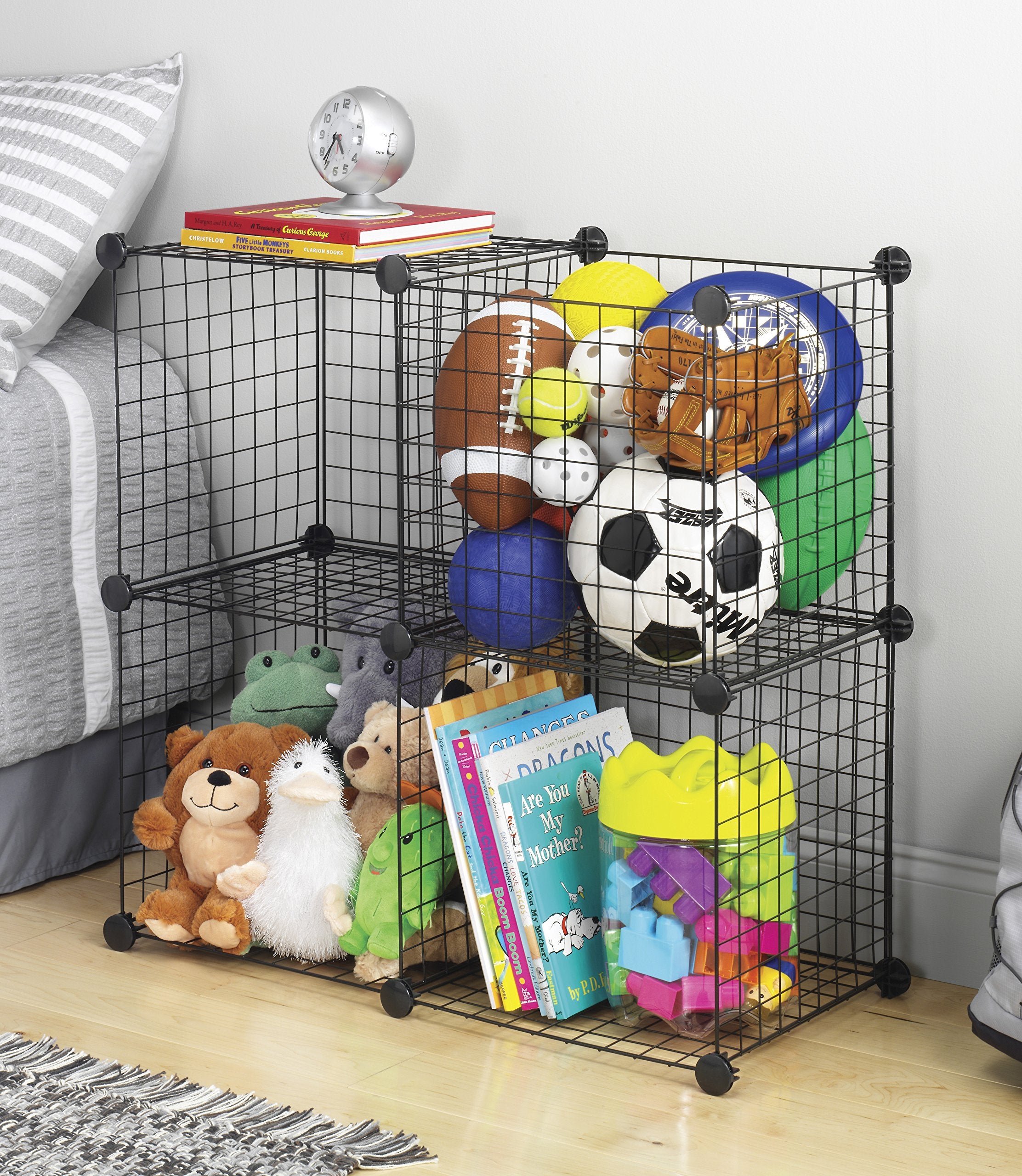 Whitmor Storage Cubes - Stackable Interlocking Wire Shelves -Black (Set of 4)