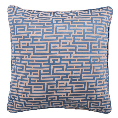 SAFAVIEH Home Basma Blue and Tan Geometric Greek Key 20-inch Decorative Pillow Pillow