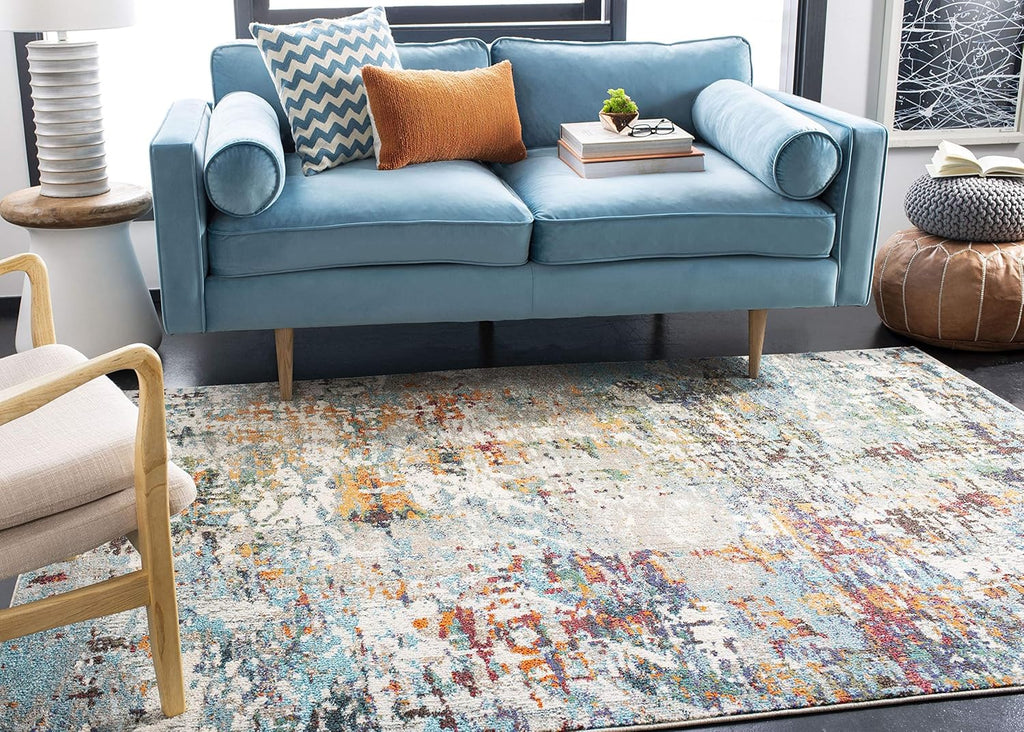 SAFAVIEH Area Rug - Madison Collection - Large 8x10 - Modern Grey & Blue Abstract Design, Non-Shedding & Easy to Clean for Living Room, Bedroom, Office, Dining Space
