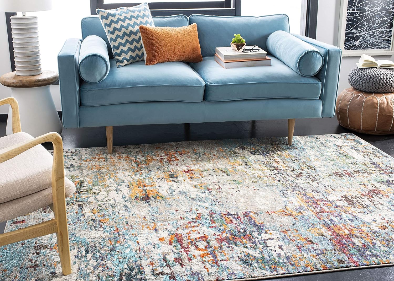 SAFAVIEH Area Rug - Madison Collection - Large 8x10 - Modern Grey & Blue Abstract Design, Non-Shedding & Easy to Clean for Living Room, Bedroom, Office, Dining Space
