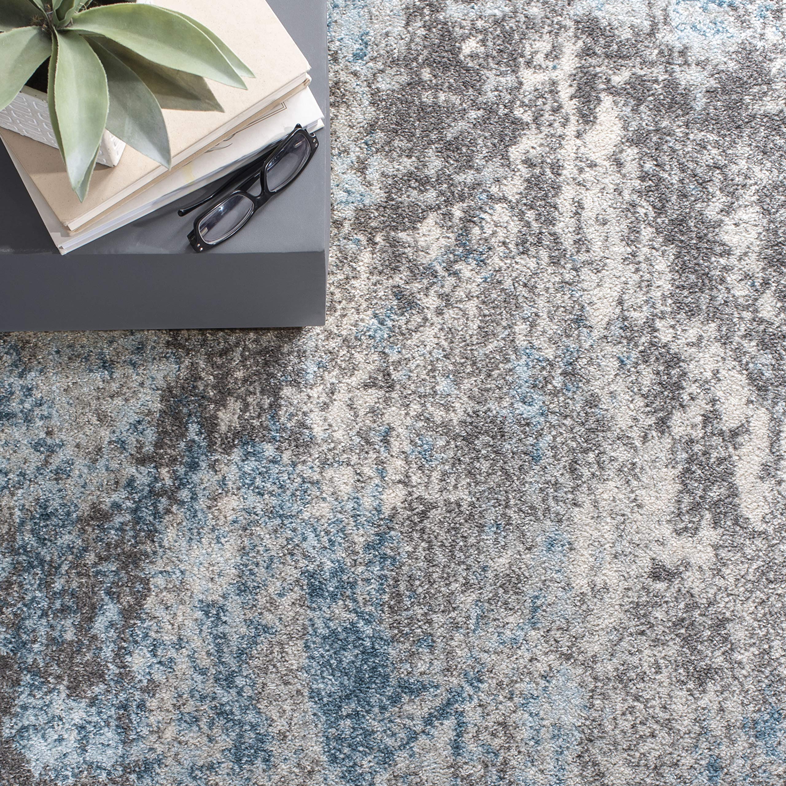SAFAVIEH Tulum Collection Runner Rug - 2' x 15', Grey & Blue, Modern Abstract Design, Non-Shedding & Easy to Clean, Ideal for Living Room, Hallway, Foyer, Bedroom (TUL207F)
