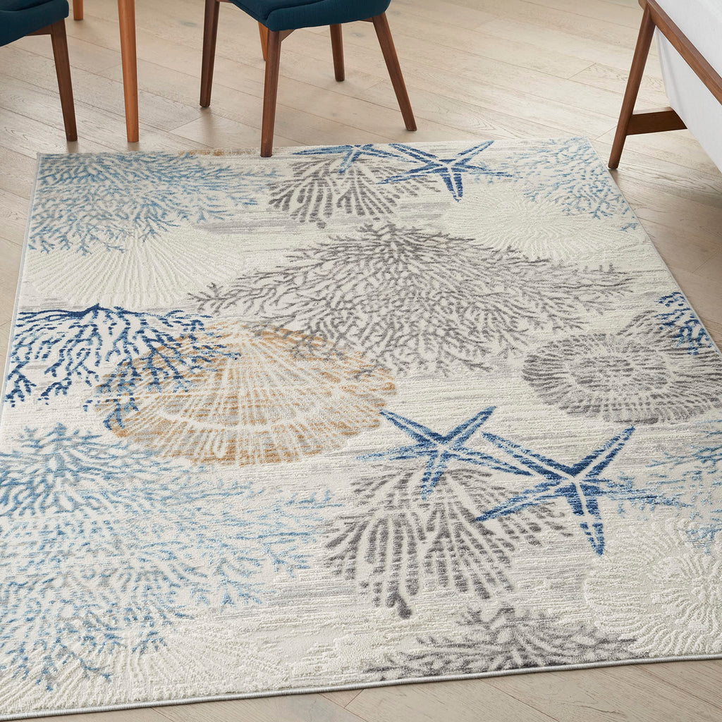 Nourison Home Pompeii Ivory Grey Blue 4' x 6' Area Rug - Easy Clean, Non Shedding, Bed Room, Living Room, Dining Room, Kitchen (4' x 6')