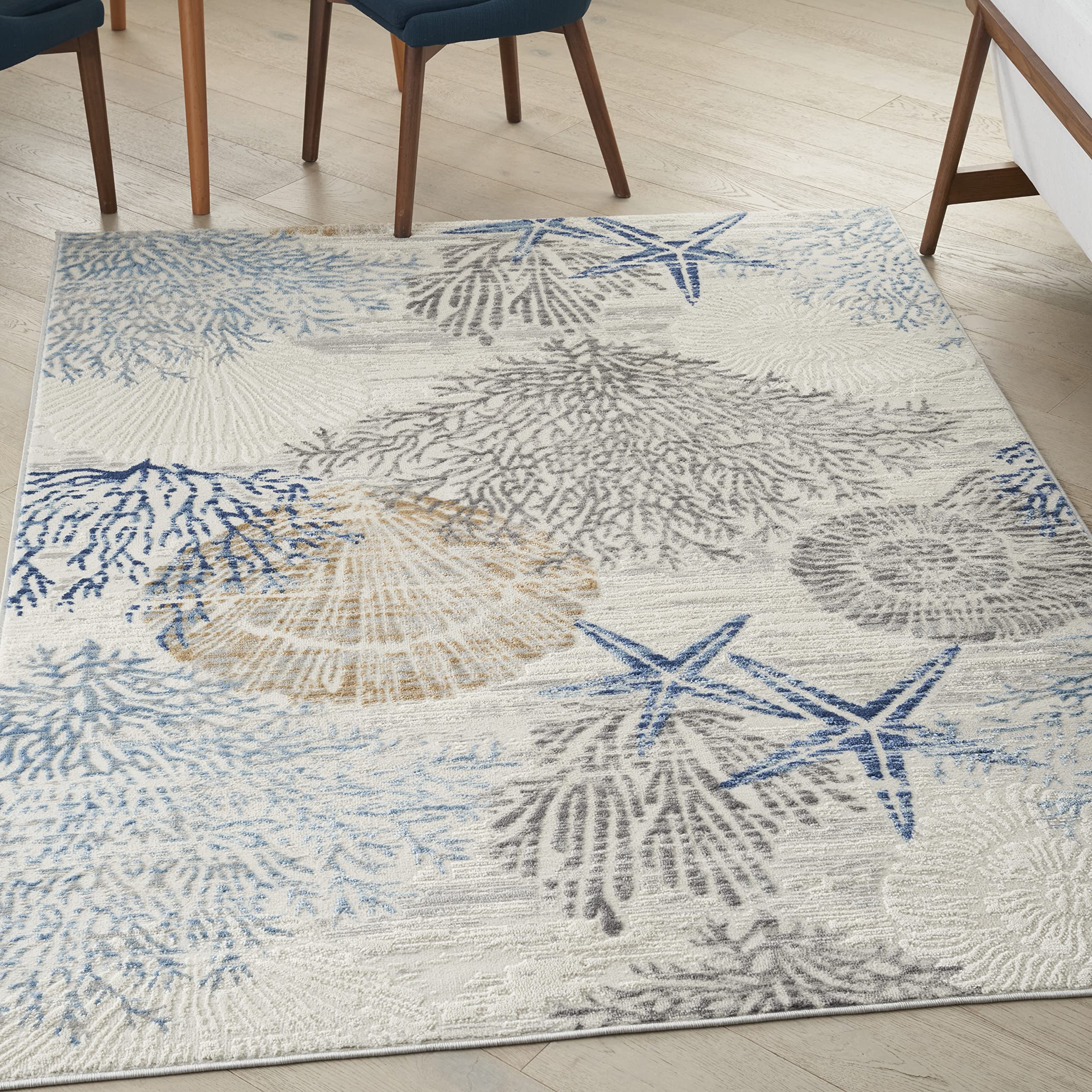 Nourison Home Pompeii Ivory Grey Blue 4' x 6' Area Rug - Easy Clean, Non Shedding, Bed Room, Living Room, Dining Room, Kitchen (4' x 6')