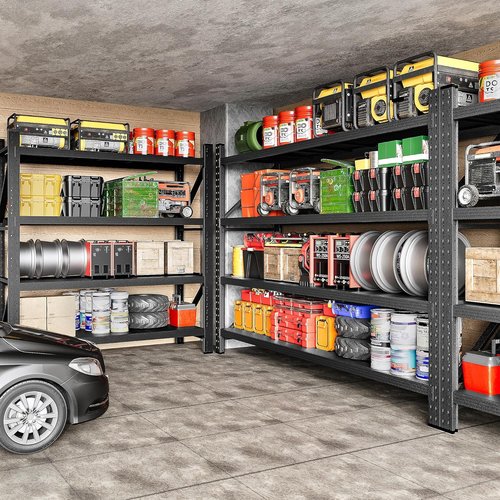Heavy Duty Garage Shelving Units by [Brand Name] - 5000LBS Capacity Black Metal Storage Rack | 71.3"W x 24"D x 70"H