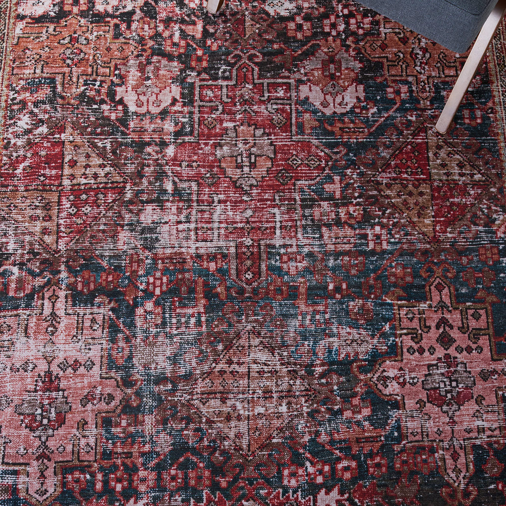 SAFAVIEH Washable Rug Tucson Collection - 8' Square, Rust & Green, Slip Resistant & Easy to Clean, Ideal for Living Room, Bedroom, Dining Space (TSN114P)
