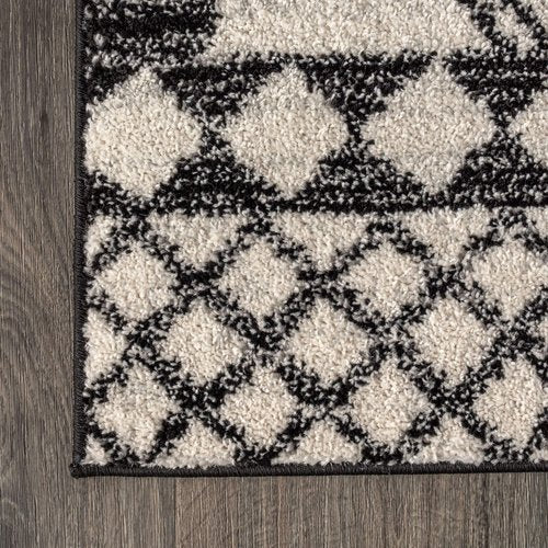 JONATHAN Y Amir Moroccan Beni Souk Cream/Black Runner Rug, 2x8, Bohemian, Scandinavian, Easy-Cleaning for Living Room, Bedroom, Kitchen, Pet Friendly, Non-Shedding (MOH200A-28)