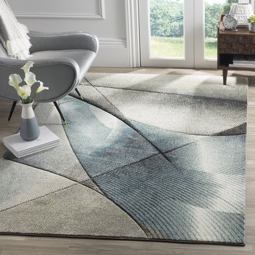 SAFAVIEH Hollywood Collection Accent Rug - 2'7" x 5', Grey & Teal, Mid-Century Modern Design, Non-Shedding & Easy Care, Ideal for High Traffic Areas in Entryway, Living Room, Bedroom (HLW715D)