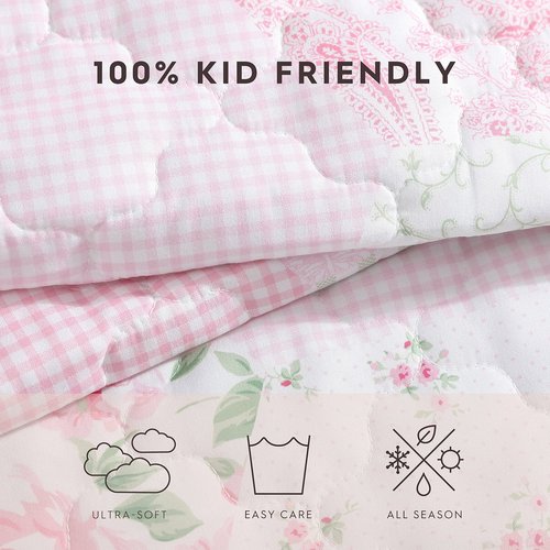 Laura Ashley Kids - Twin Quilt Set, Reversible Kids Bedding with Matching Pillowcase, Soft & Lightweight Toddler Bedding for Girls Room, Coquette Bedroom Decor (Ellyn Pink)