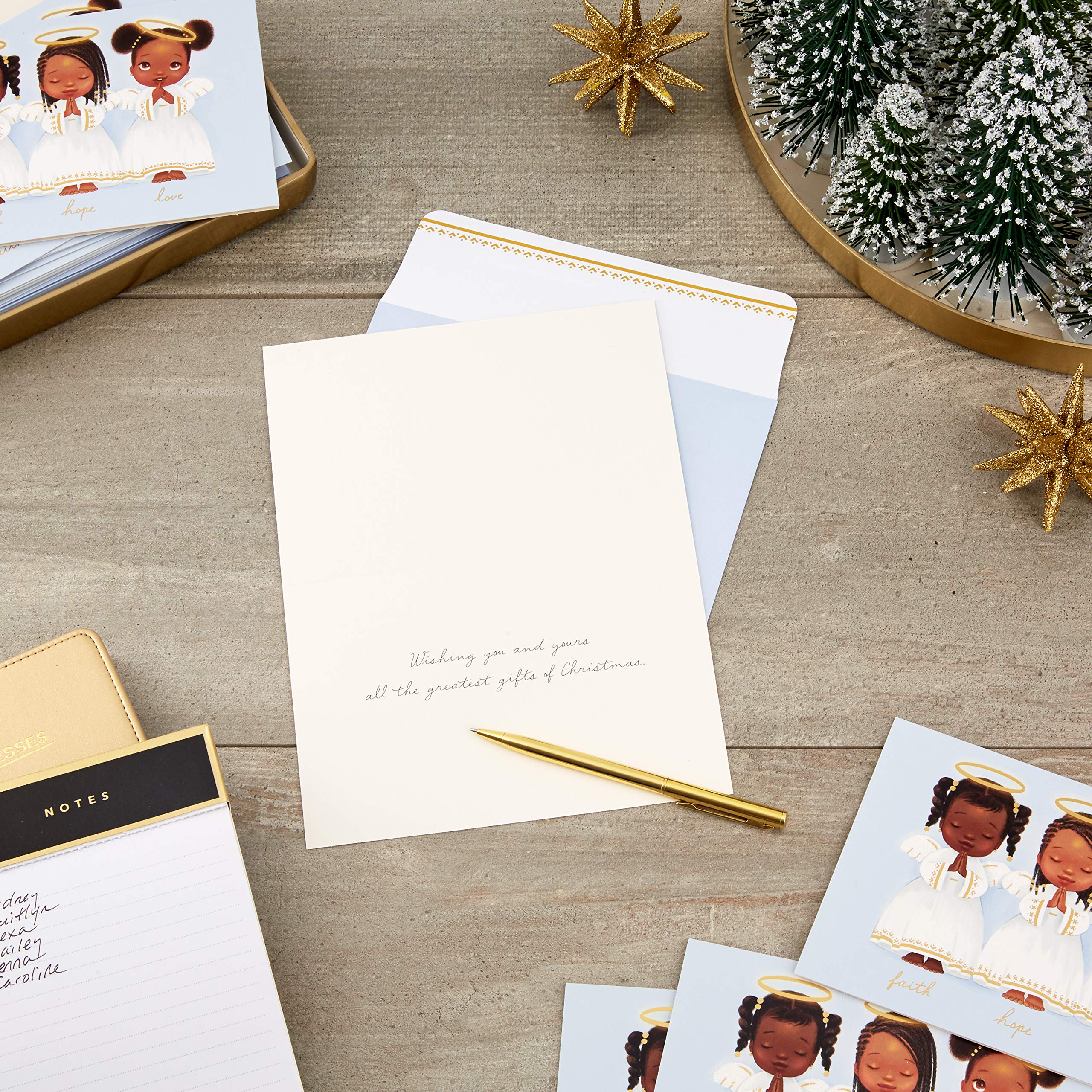 Hallmark Mahogany Boxed Christmas Cards, Three Angels (16 Cards and 17 Envelopes)
