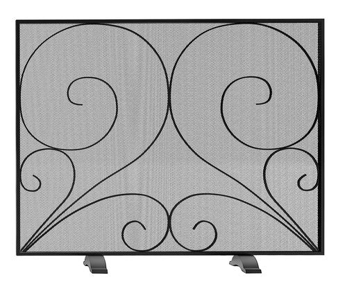 Fire Beauty Single Panel Fireplace Screen Handcrafted Solid Wrought Iron Mesh, Heat-Resistant Fire Spark Guard for Fireplace-Black