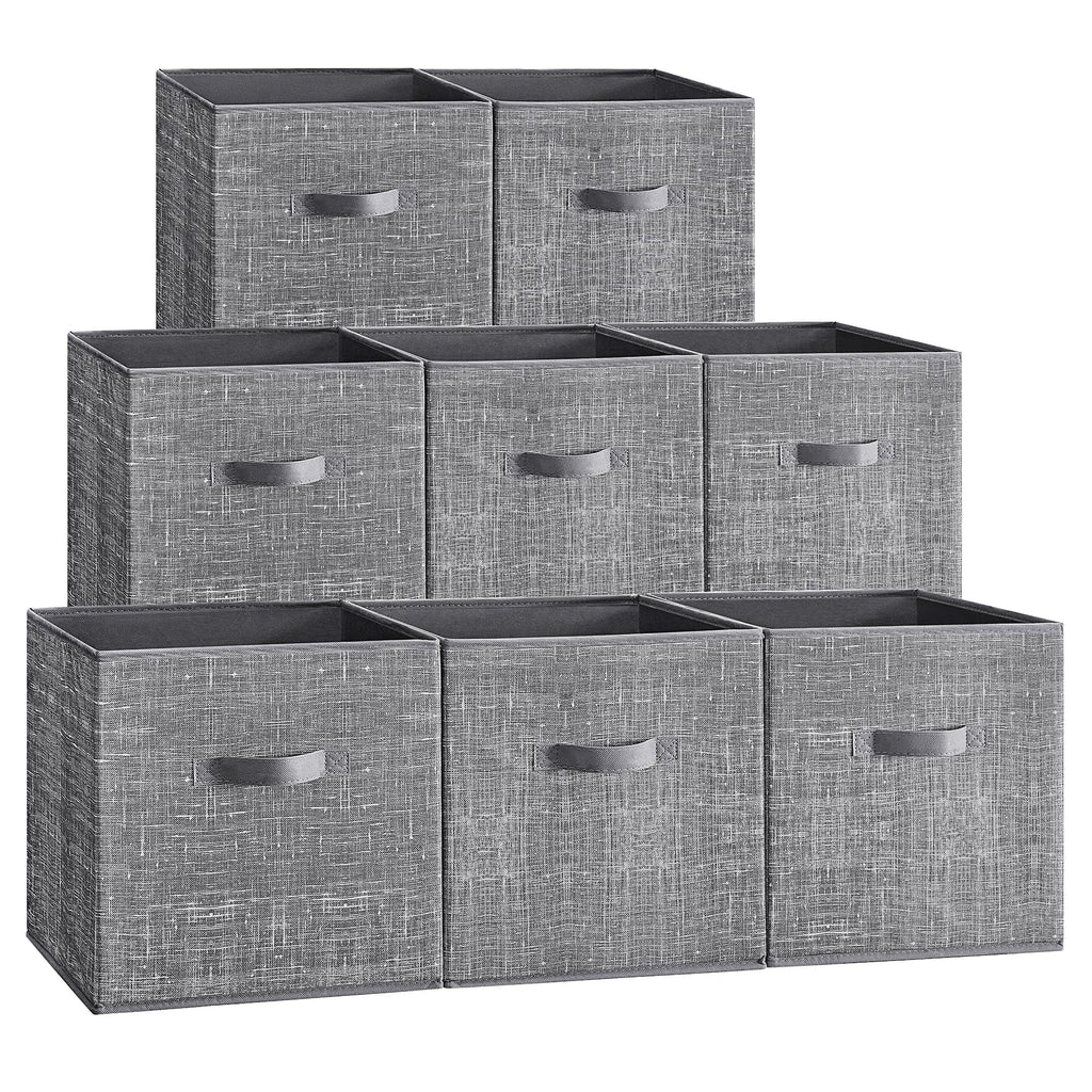SONGMICS Storage Cubes, 13 x 13 x 13 Inches Non-Woven Fabric Bins with Double Handles, Set of 8, Closet Organizers for Shelves, Foldable, for Clothes, Cattail Gray UROB833G01