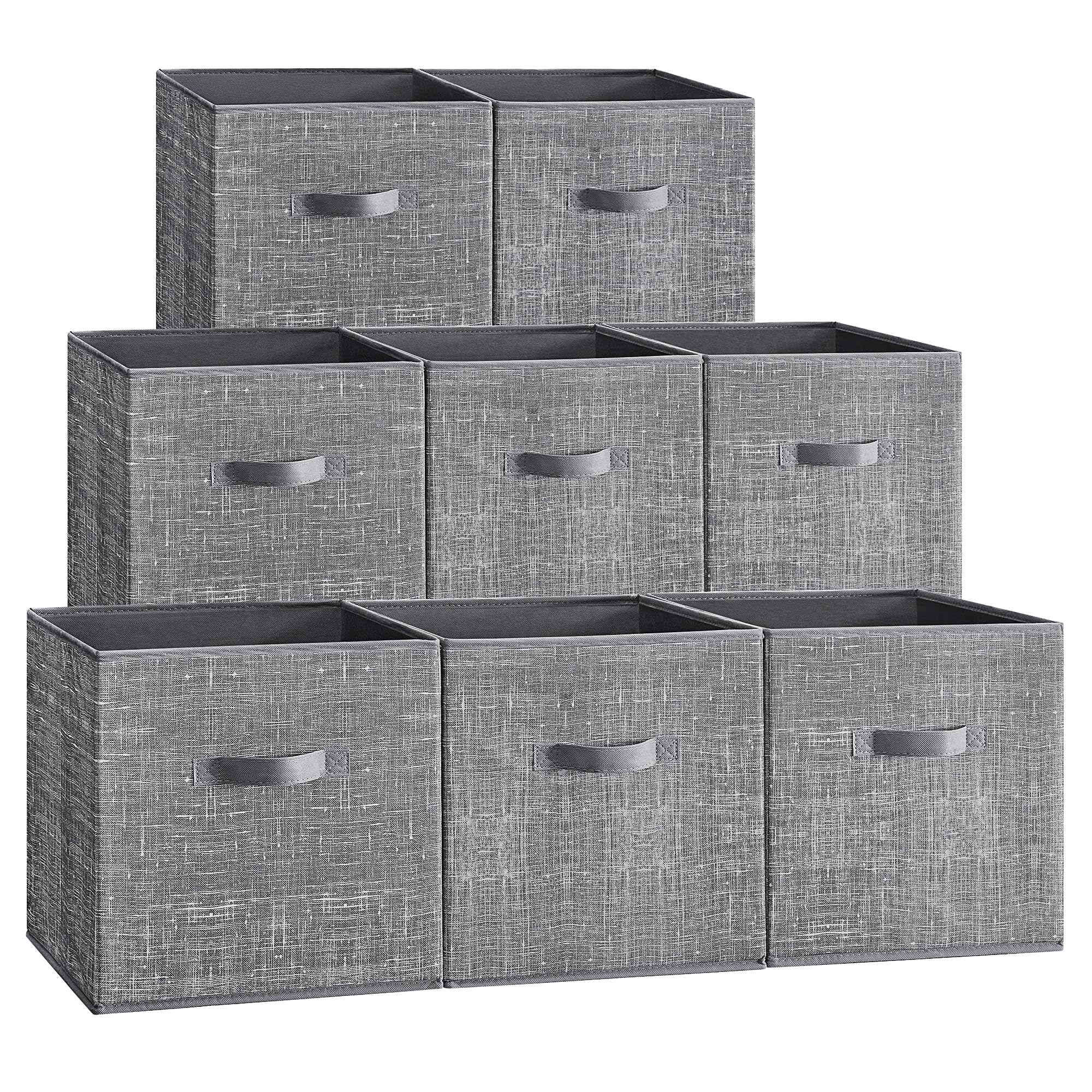 SONGMICS Storage Cubes, 13 x 13 x 13 Inches Non-Woven Fabric Bins with Double Handles, Set of 8, Closet Organizers for Shelves, Foldable, for Clothes, Cattail Gray UROB833G01