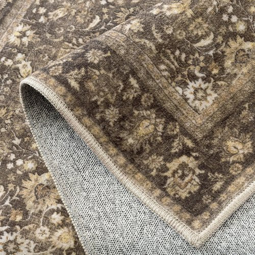 HUGEAR 2x8 Runner Rug Machine Washable Brown Hallway Area Rug Indoor Accent Rugs Floral Low Pile Carpet Soft Throw Rugs Bedroom Living Room Office Dining Kitchen Laundry Non Slip