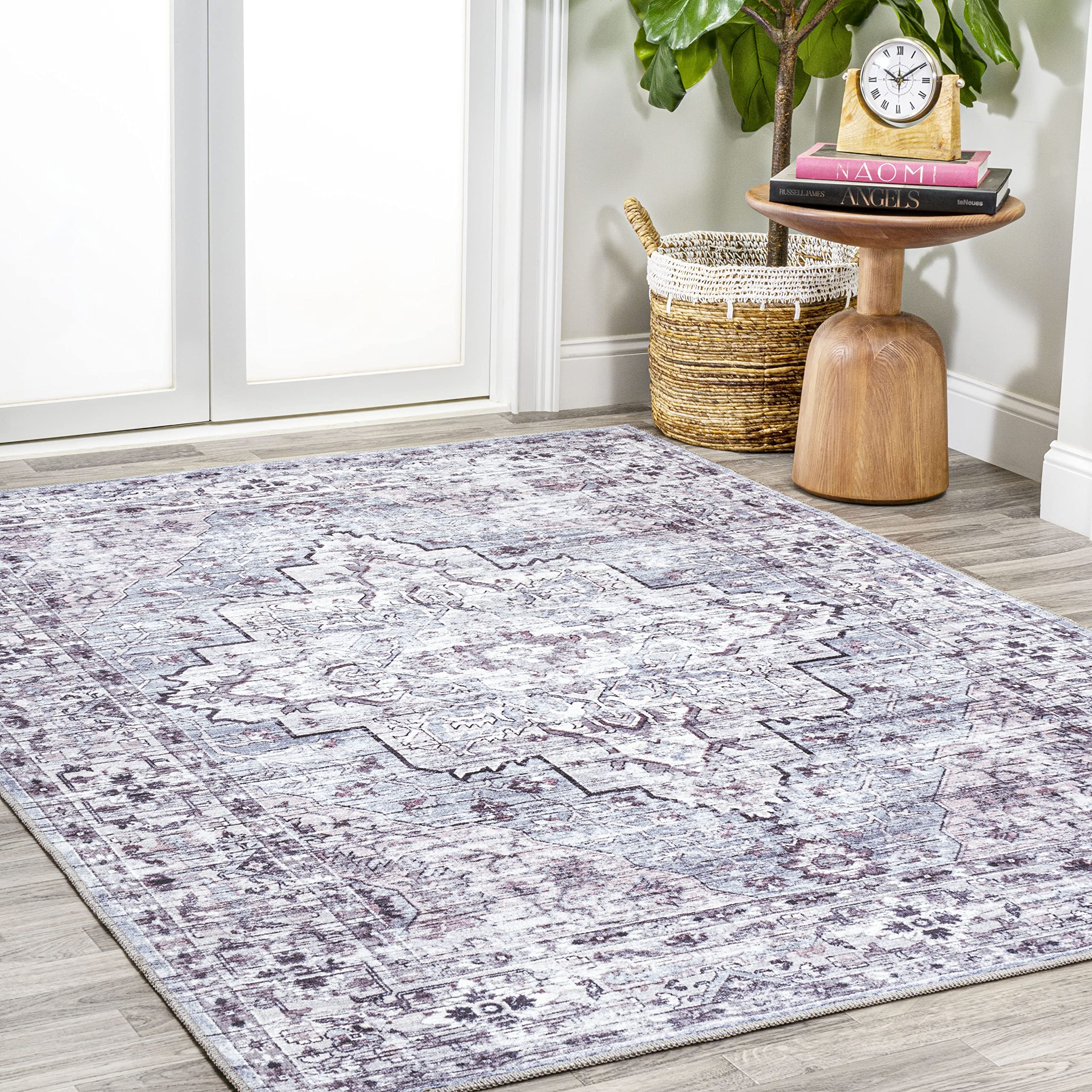 JONATHAN Y Machine Washable Gray/Purple Indoor Area Rug 3X5 ft, Didim Boho Medallion for Living Room, Bedroom, Kitchen, Office, Easy-Cleaning, High Traffic, Pet-Friendly, Non-Shedding (WSH102A-3)