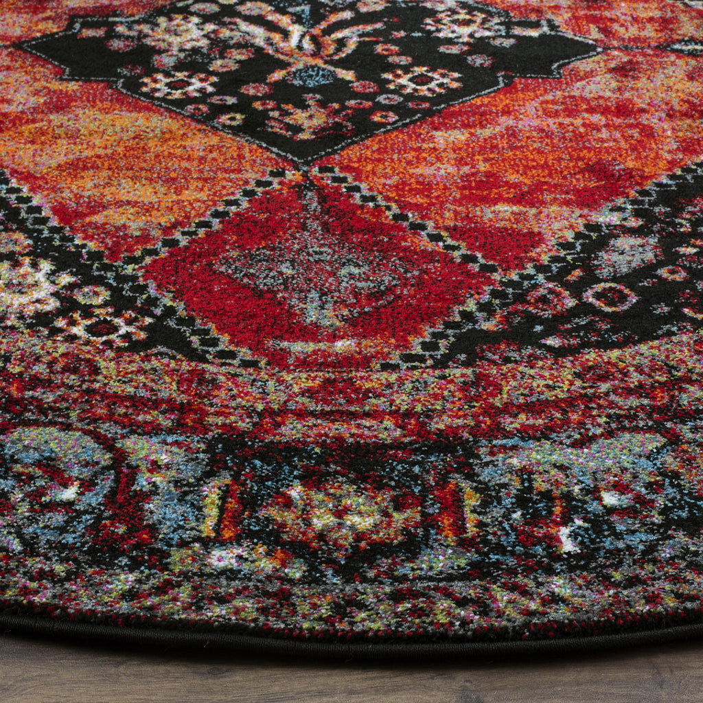 SAFAVIEH Vintage Hamadan Collection 3' Round Orange / Multi VTH217B Oriental Traditional Persian Non-Shedding Dining Room Entryway Foyer Living Room Bedroom Area Rug