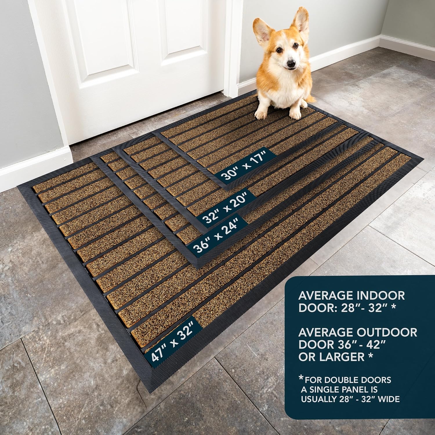 Ubdyo Extra Durable Door Mat - Non-Slip Dirt Trapping Welcome Mat for Indoor/Outdoor Use - 30" x 17", Bright Brown