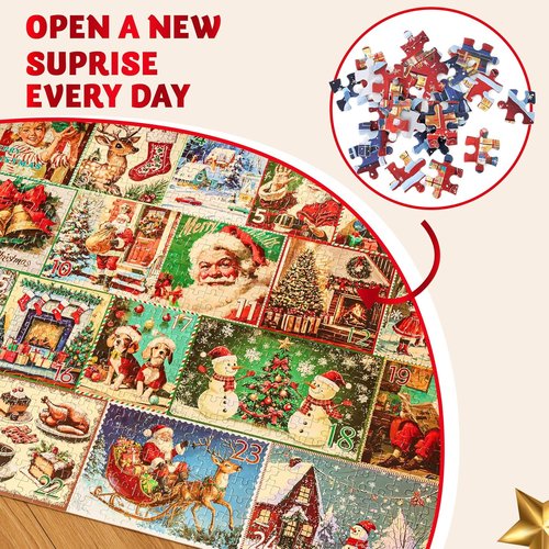 JOYIN 1000 PCS Christmas Advent Calendar Puzzles - 24 Days of Fun Countdown Gifts for Kids