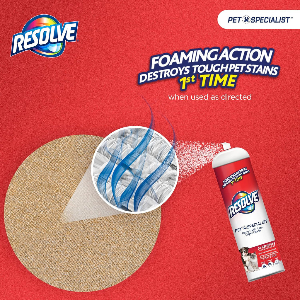 Resolve Pet Specialist Carpet Cleaner - Heavy Traffic Foam Stain & Odor Remover | 22 oz Cans, 2 Pack