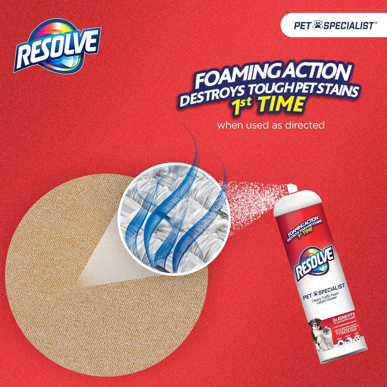 Resolve Pet Specialist Carpet Cleaner - Heavy Traffic Foam Stain & Odor Remover | 22 oz Cans, 2 Pack