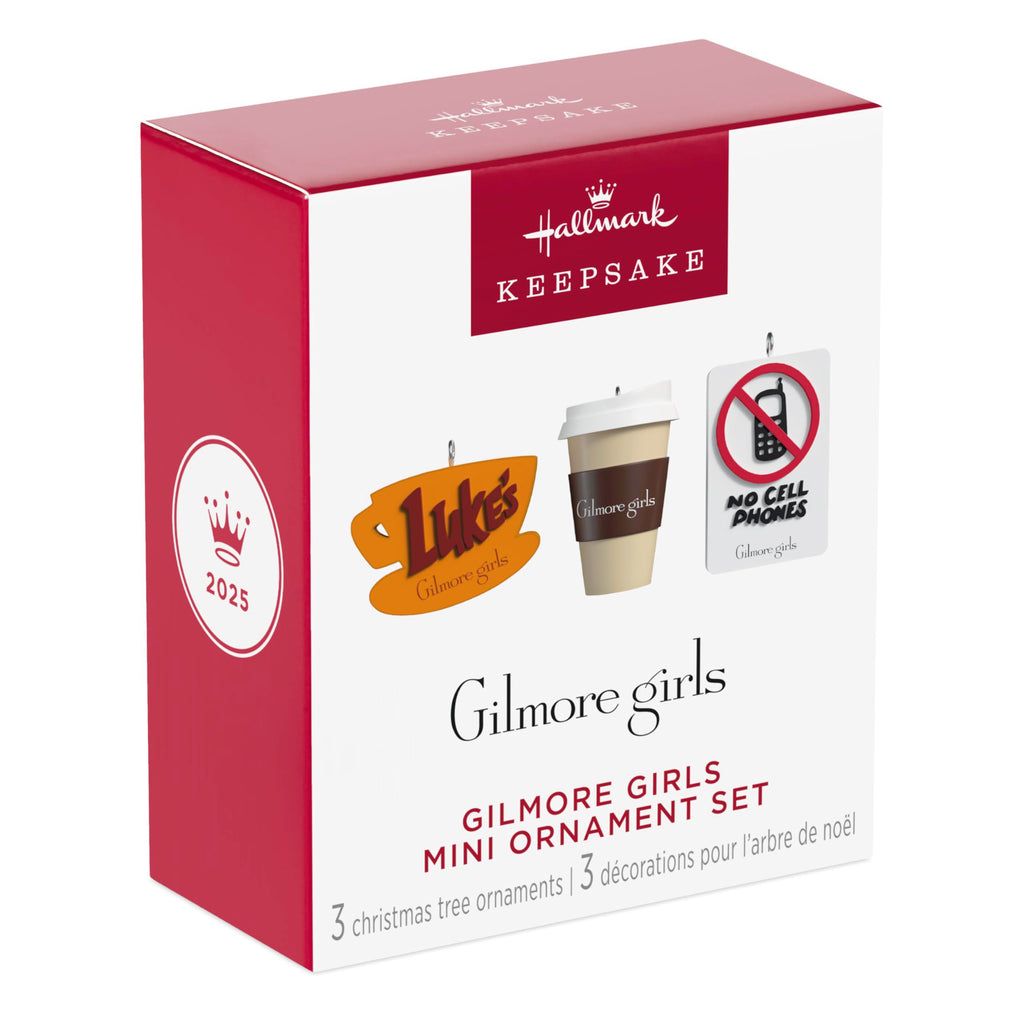 Hallmark Keepsake Mini Gilmore Girls Ornaments, Set of 3 (Luke's Diner, Coffee Cup, No Cell Phones) Tiny Ornaments for Tabletop Tree
