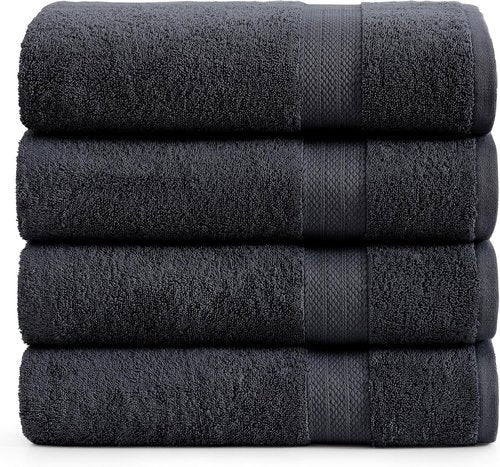 LANE LINEN Bath Towels 4 Pack - 100% Ring Spun Cotton, Quick Drying & Soft - Large 28"x54" Black Towels