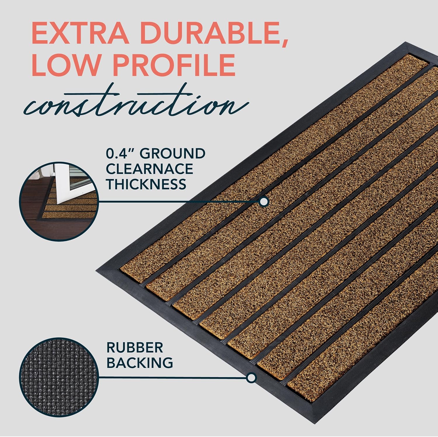 Ubdyo Extra Durable Door Mat - Non-Slip Dirt Trapping Welcome Mat for Indoor/Outdoor Use - 30" x 17", Bright Brown