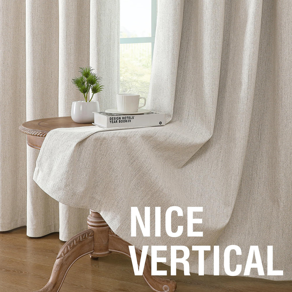 H.VERSAILTEX Premium Chenille Blackout Curtains - 100% Blackout Thermal Insulated Noise Reducing, Heavy White Flocking Coating Back Linen Textured, 2 Panels 84 Inches, Heathered Natural (Not Solid)