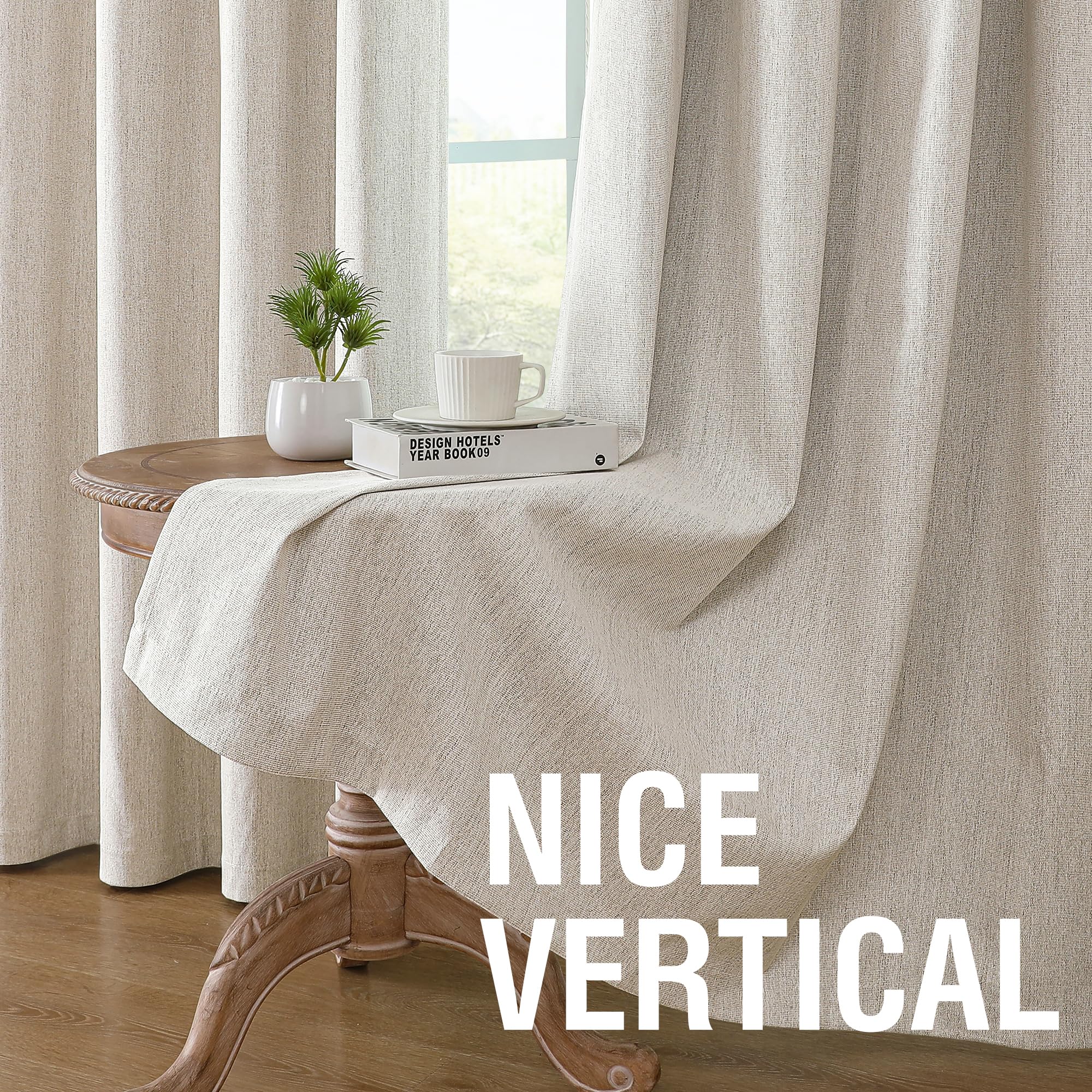 H.VERSAILTEX Premium Chenille Blackout Curtains - 100% Blackout Thermal Insulated Noise Reducing, Heavy White Flocking Coating Back Linen Textured, 2 Panels 84 Inches, Heathered Natural (Not Solid)