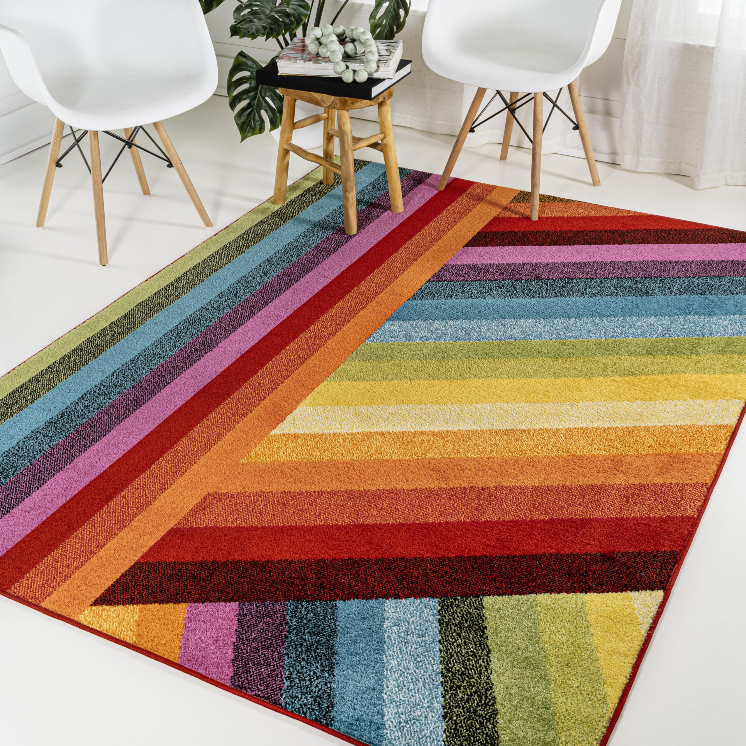 JONATHAN Y Retro Rainbow Stripe Multi Indoor Area Rug 4x6, Contemporary, Casual, Coastal, Easy-Cleaning for Living Room, Bedroom, Kitchen, Pet Friendly, Non-Shedding (DZC102A-4)